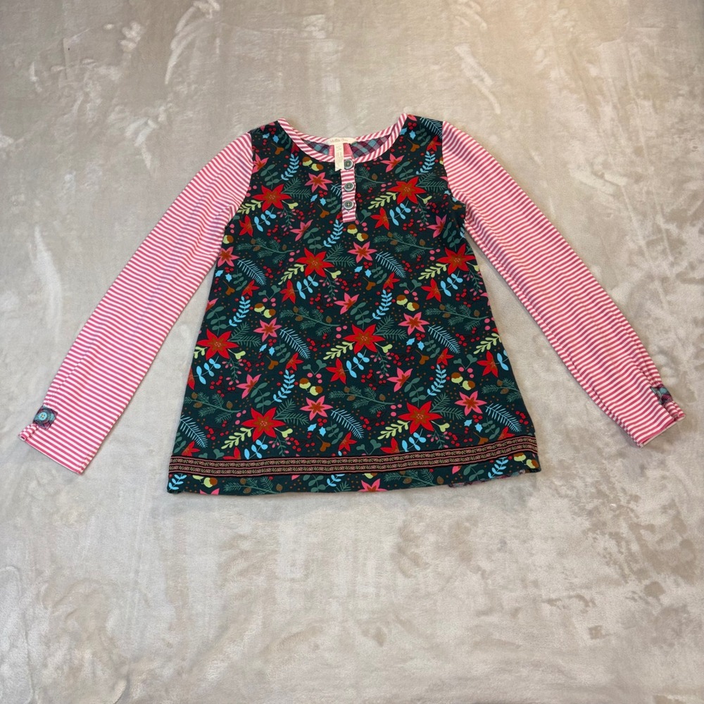 Matilda Jane Girls Mixed Print Poinsettia Plaid Tunic Top Size 12 Holiday Floral
